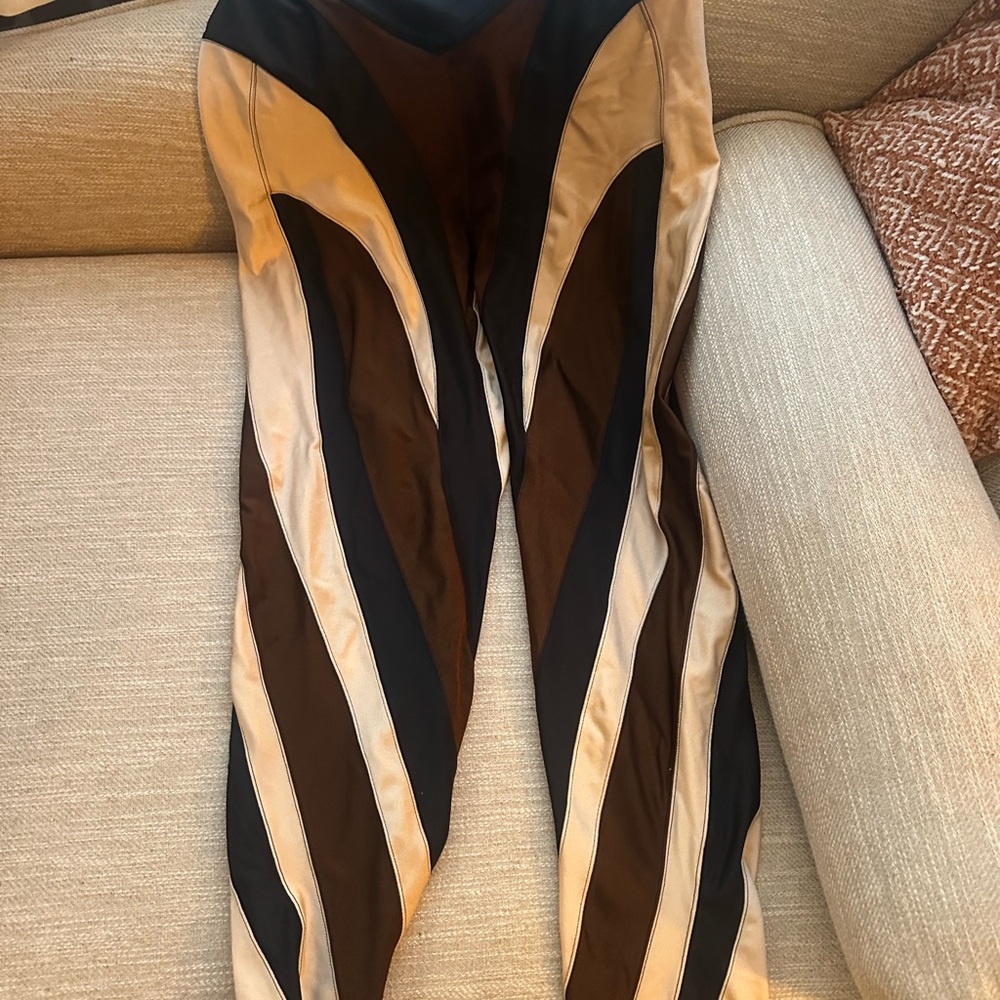 Mugler Brown Beige Black Spiral Leggings Size 38